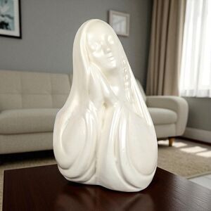 Vintage Madonna Ceramic Music Box Planter: Religious Figurine, 9"